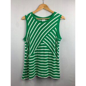 Cabi Green & White Striped Sleeveless Tank Top S